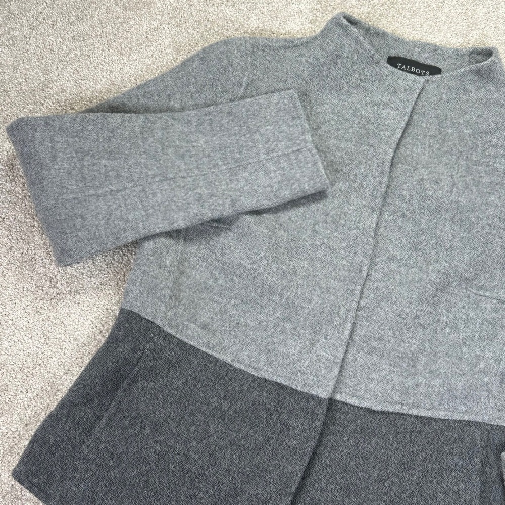 Talbots Womens 2 Jacket Grey Wool Blend Colorblock Mock Neck Peplum Minimalist